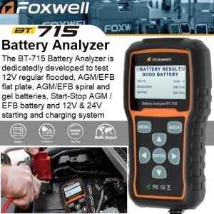 Foxwell BT715 Car Battery Tester Analyzer 12V & 24V Battery Load Kit 100-1100CCA 