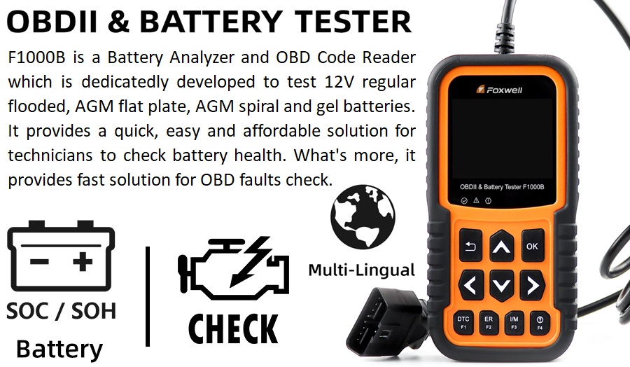 Foxwell F1000B OBDII Scanner & Battery Tester a