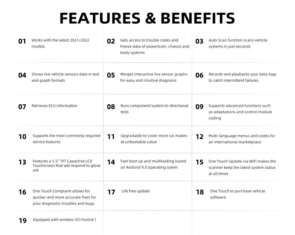 Foxwell i53BT Multi-System Tablet Scanner features