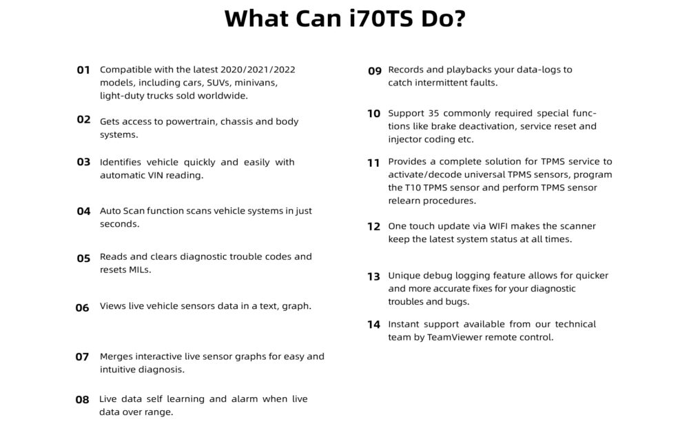 Foxwell i70TS Automotive Diagnostic & TPMS Scanner What can i70TS do