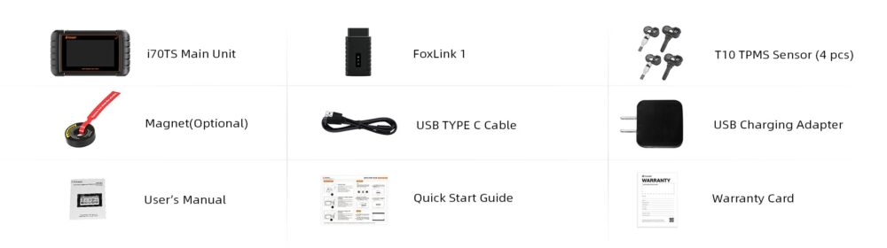 Foxwell i70TS Automotive Diagnostic & TPMS Scanner Package List