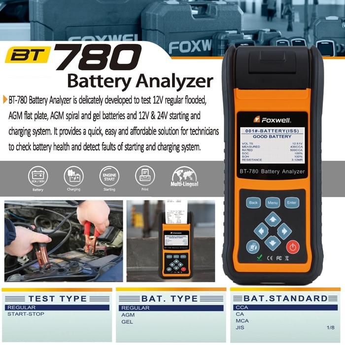 Foxwell BT780 Battery Analyzer with Built-in Thermal Printer